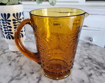 Vintage Amber Glass Pitcher - orange, yellow, brown - Fall Decor - Autumn Centerpiece - vase - Farmhouse decor- serving - water pitcher