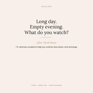 After Work Zurücksetzen - K-Drama Watchlist Guide & Tracker, koreanische Dramaempfehlungen, Self Care Digital Download