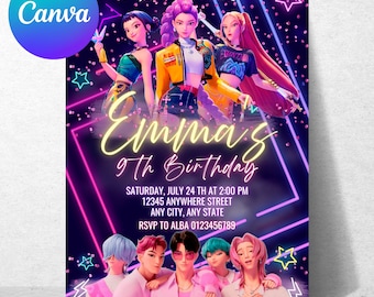 Kpop Dämonenjäger Einladung, Goldenes Thema Party einladen (Digitaler Download)