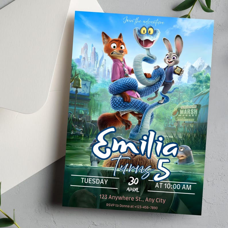 Zootopia 2 Geburtstagseinladung, Judy Hopps Nick Wilde Party, bearbeitbare Canva Vorlage (digitaler Download) Bild 7