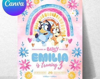 Bluey Bingo Birthday Invitation, Editable Canva Template (Digital Download)
