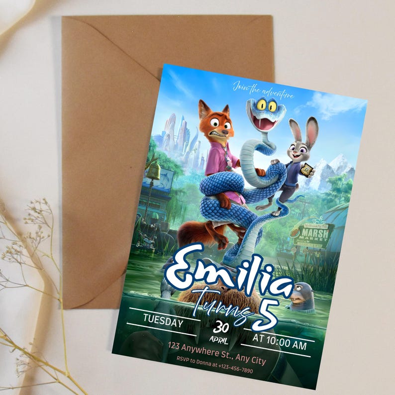 Zootopia 2 Geburtstagseinladung, Judy Hopps Nick Wilde Party, bearbeitbare Canva Vorlage (digitaler Download) Bild 5