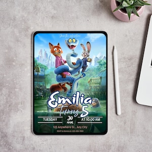 Zootopia 2 Geburtstagseinladung, Judy Hopps Nick Wilde Party, bearbeitbare Canva Vorlage (digitaler Download) Bild 4