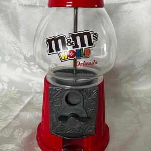 M&M's World Orlando Red Candy Gumball Machine Glass Globe Metal Base 12"