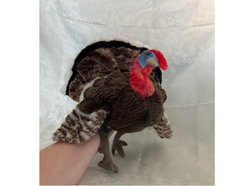 Folkmanis Turkey Puppet 2 Hand Plush Realistic Bird READ Eye/Beak Wear
