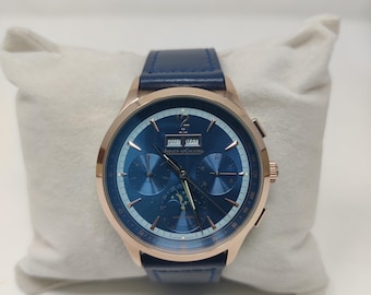 Reloj de lujo vintage Jaeger-LeCoultre Master Control Cronógrafo Calendario Oro Rosa, Esfera Azul Rayo de Sol, Fase Lunar y Triple Calendario