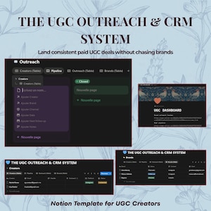 UGC Outreach & CRM System – Notion Dashboard – Editable PDF + Notion Access – Social Media Workflow