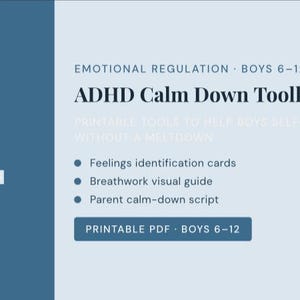 Jak uspokoić dziecko z ADHD bez walki o władzę — Zestaw do druku „Uspokojenie” dla chłopców w wieku 6–12 lat — Narzędzia do regulacji emocji