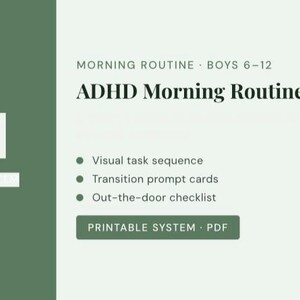 Tabla de rutina matutina para niños con TDAH de 6 a 12 años (descarga digital)