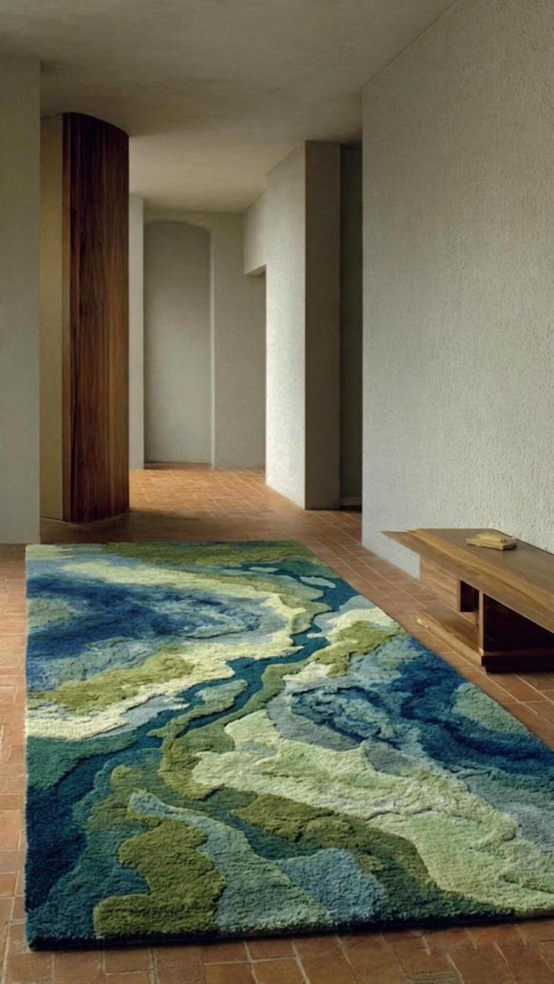 Topiary Design Rug Abstract Topographic Rug, Wavy Organic Shape, Blue Green Hand Tufted ...