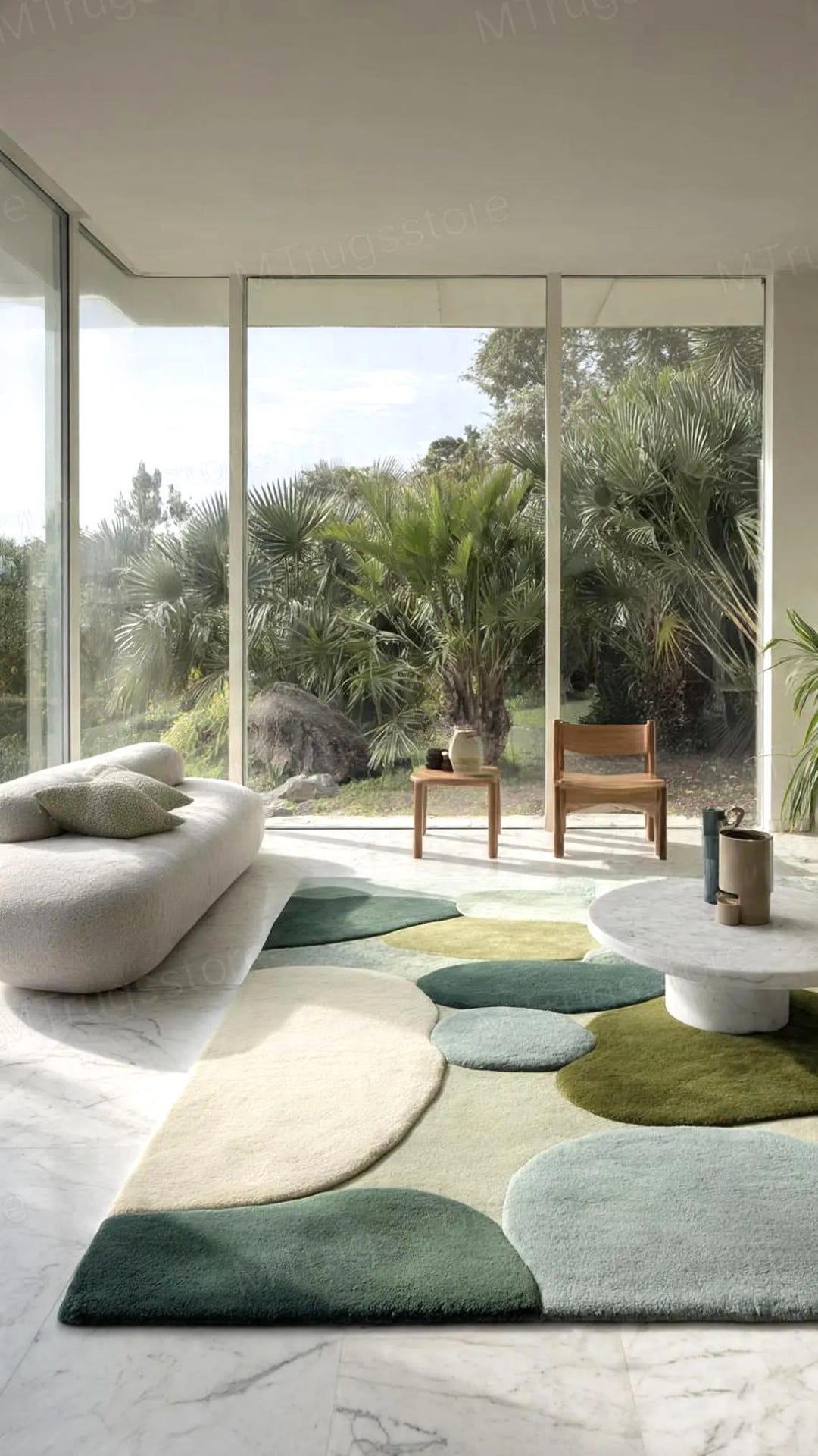 Abstract Pebble Rug, Hand Tufted Wool Rug, Green Beige Sage Modern Area ...