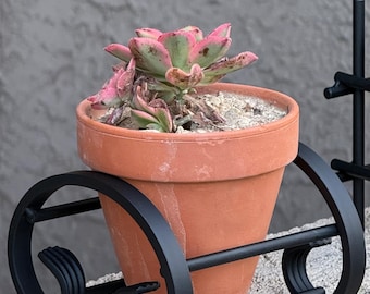 C-Scroll & Iron Rod Terracotta Planter Stand — Decorative Metal Plant Stand with Terracotta Pot Included | Flat Black | Made in the USA