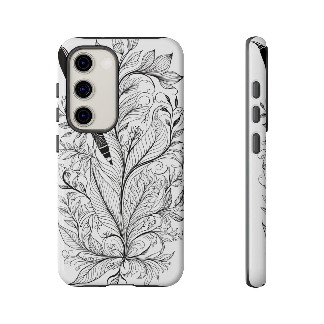Hand-drawn Floral Feather Phone Case | Tough Case - Etsy