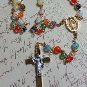 Multi-Color Glow in the Dark Glass Bead Catholic Rosary Handmade
