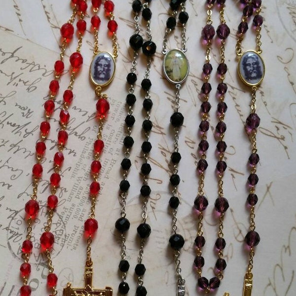 Chaplet of the Holy Face in Ruby Red, Amethyst or Jet Black with Gold or Silver Hammer & Pincer La Salette Crucifix