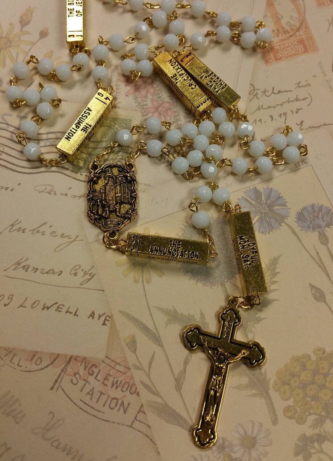 Antique Gold Finish Catholic Rosary With Pater Mysteries Fatima Center ...