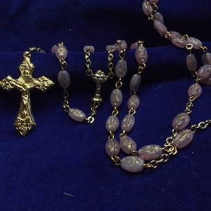 Czech Pressed Glass Milky Pink Crucifix Bead Catholic Rosary Handmade