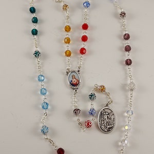 Chaplet of St. Michael in Swarovski Crystals with Silver Color Image Center & Oxidized Medal Handmade