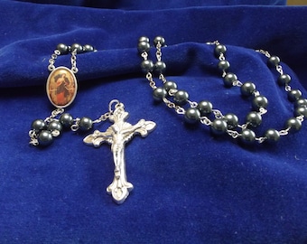 Mary Undoer of Knots Catholic Rosary 8mm Swarovski Pearl Beads Handmade