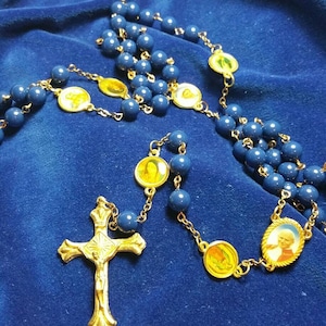 8mm Swarovski Crystal Lapis Lazuli Catholic Rosary with Marian Paters and Saint John Paul II Center Handmade