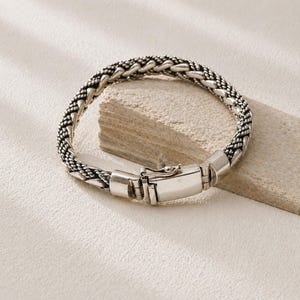 8mm Sterling Silver Woven Bracelet – Bali Braided Chain with Secure Box Clasp.