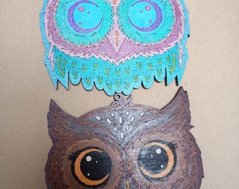 Owl Head Hanging Decoration, Wooden Hand Painted