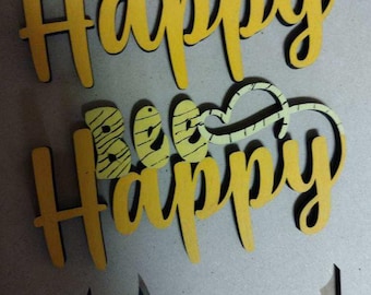 Bee Happy Ornament, Hand Painted Wooden Custom Color Wall Art
