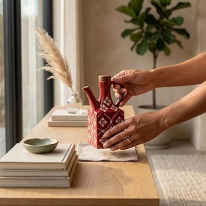 Ceramic Oil Pot, 250ML Bottle for Soy Sauce, Vinegar & Chili Oil