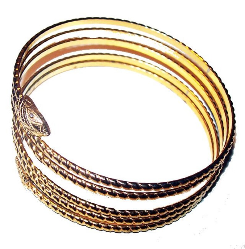 Gold Coil Snake Bracelet Etched Metal Arm Wrist Wrap Around Etsy