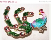 CIJ Sale Vintage Brooch Pin Peacock Bird Colorful Enamel Paint Blue Pink Gold Metal 1 3/4" VG