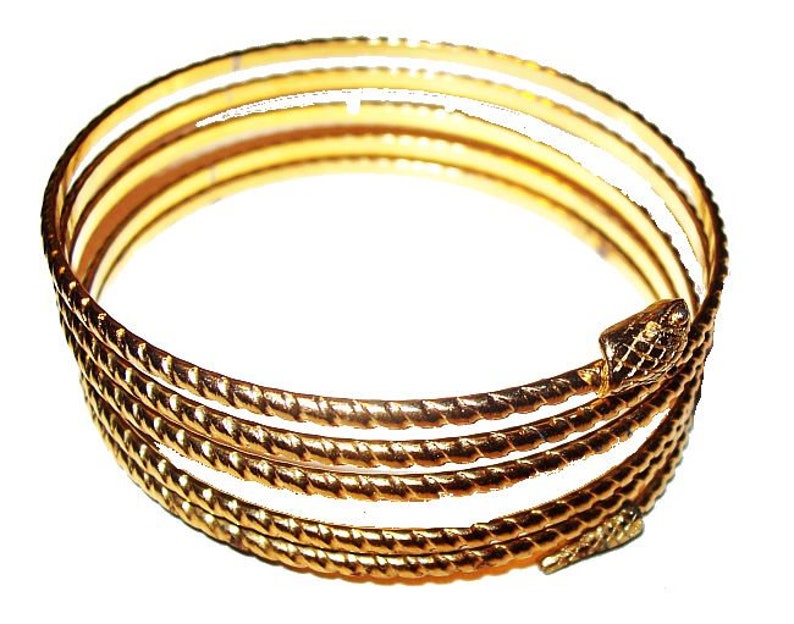 Gold Coil Snake Bracelet Etched Metal Arm Wrist Wrap Around Etsy