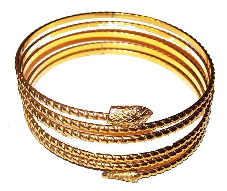 Gold Coil Snake Bracelet Etched Metal Arm Wrist Wrap Around Etsy