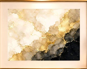 Arte abstrata em preto e dourado para interiores de lojas, estilo moderno japonês, arte moderna, presente.