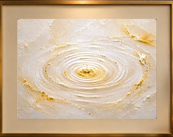 White Gold Ripple Wall Art, Relief Abstract Art, Minimalist Modern Wall Decor