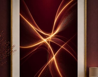 Arte abstrata em tons de bordô e dourado - Loja de decoração de interiores, estilo moderno japonês, arte moderna, presente