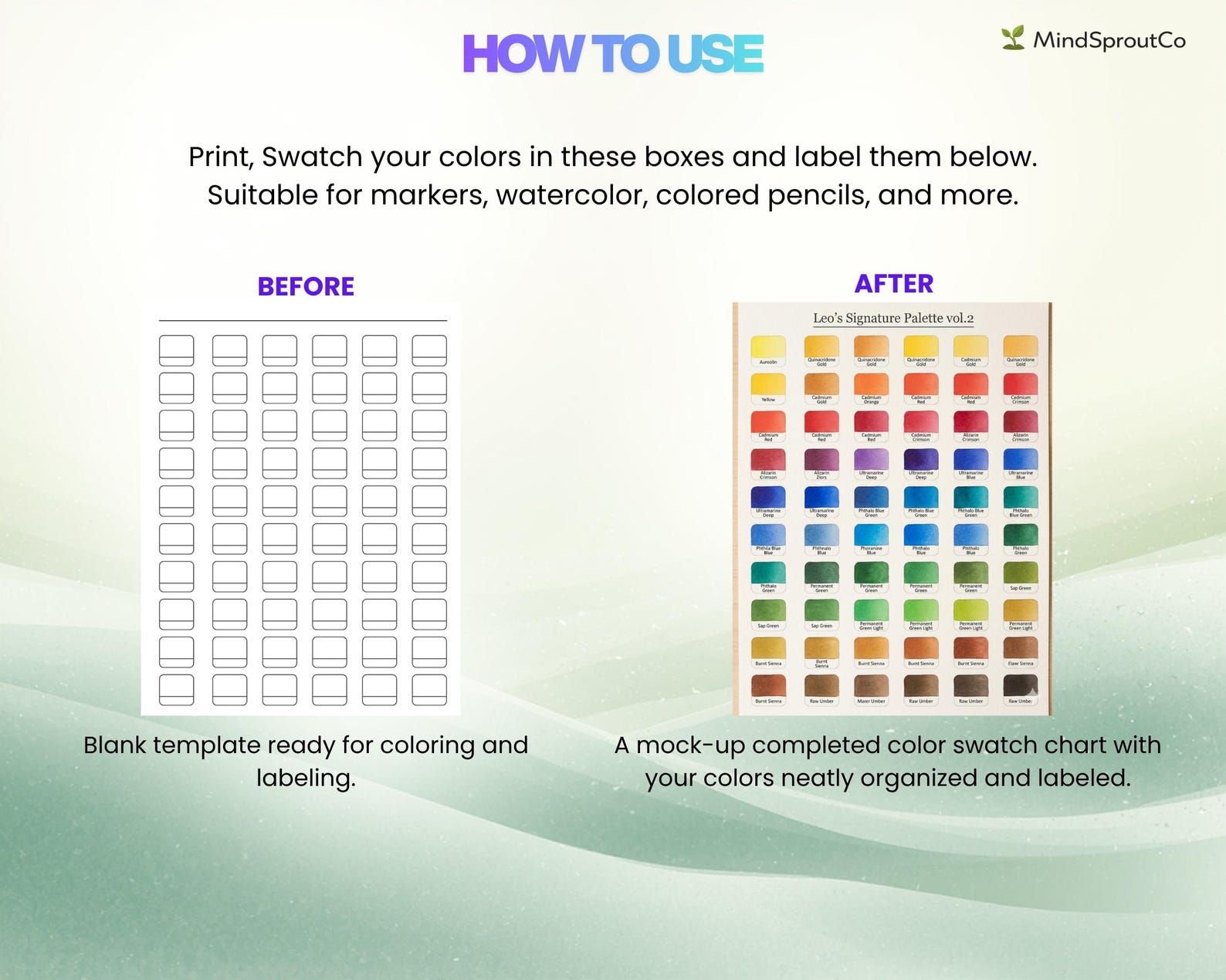 Color Swatch Test 60 Color Swatch Chart Printable | Marker, Watercolor, Paint Test Page ...