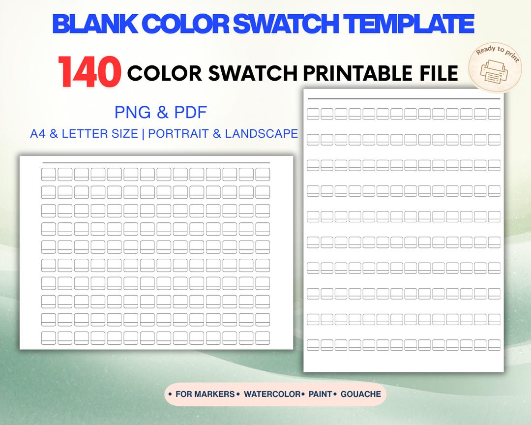 Color Swatch Chart Printable | 140 Colors Marker, Watercolor Template ...