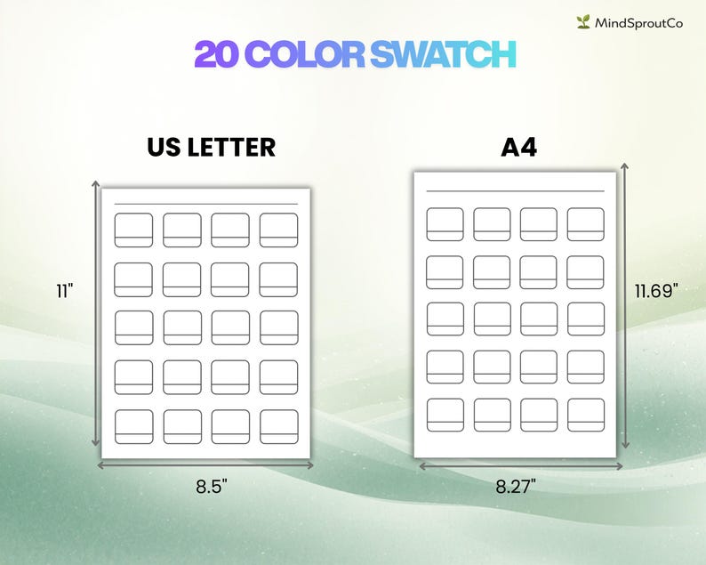Color Swatch Chart Printable | 20 Colors Marker Watercolor Template ...