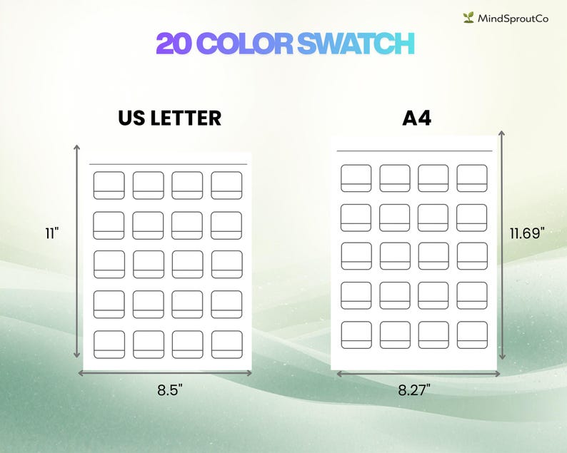 Swatch Rectangular 20 Color Swatch Chart Printable | Marker Watercolor Template Page ...
