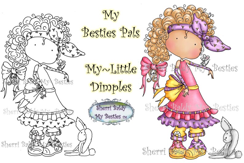 INSTANT DOWNLOAD digitale Digi Stamps Big Eye Big Head Dolls My Besties Pals My Little Dimples Img940 door Sherri Baldy afbeelding 1