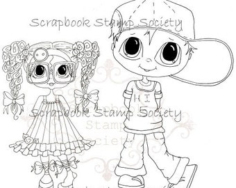 INSTANT DOWNLOAD Digital Digi Stamps Big Eye Big Head Dolls Digi Big Brother Little Sister By Sherri Baldy