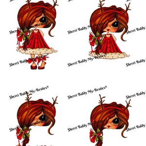 Kit de decoupage 3D con astas de reno de Bestie, descarga instantánea. Besties Big Head Dolls Digi, de Sherri Baldy.