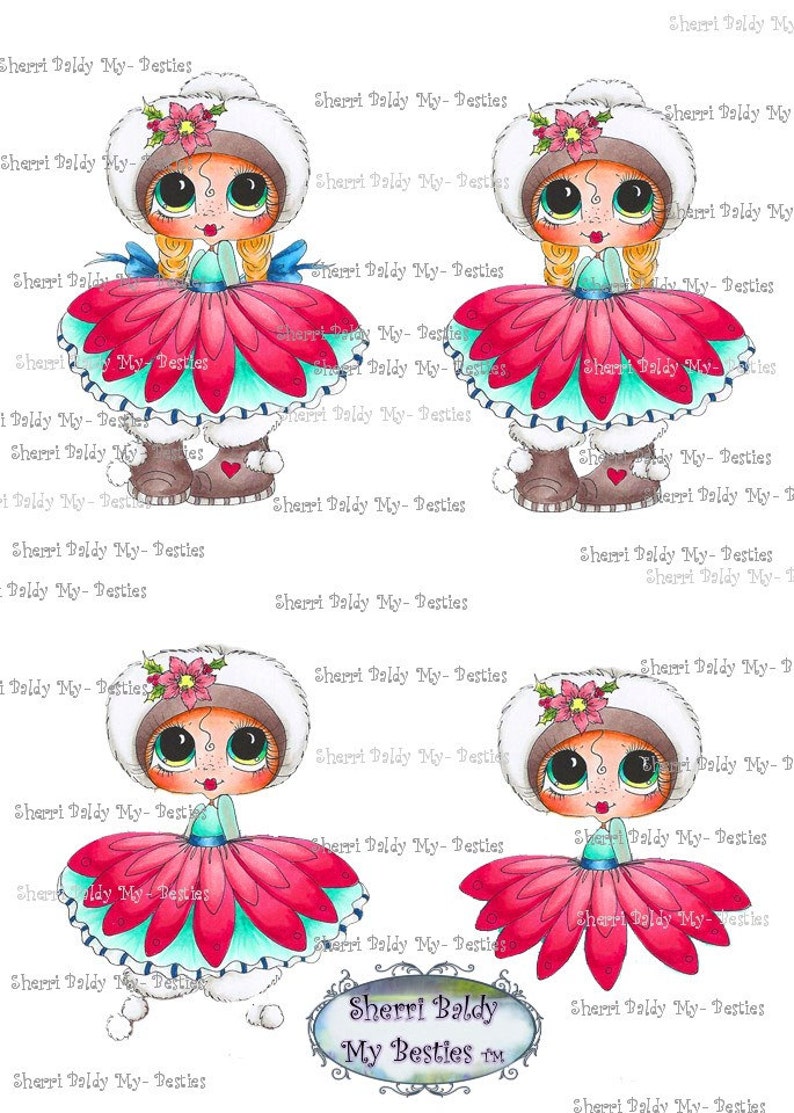 Instant Download IMG384 Bestie 3D Decoupage kit Besties Big Head Dolls Digi By Sherri Baldy image 1