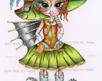 INSTANT DOWNLOAD Digi Stamps Big Eye Big Head Dolls Digi Scan001 Steam Punk Bestie By Sherri Baldy