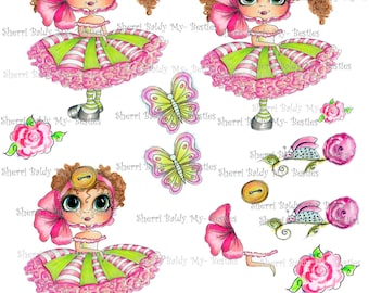 INSTANT DOWNLOAD 3D deco Ella Bella Buttons Besties Big Head Dolls Digi By Sherri Baldy