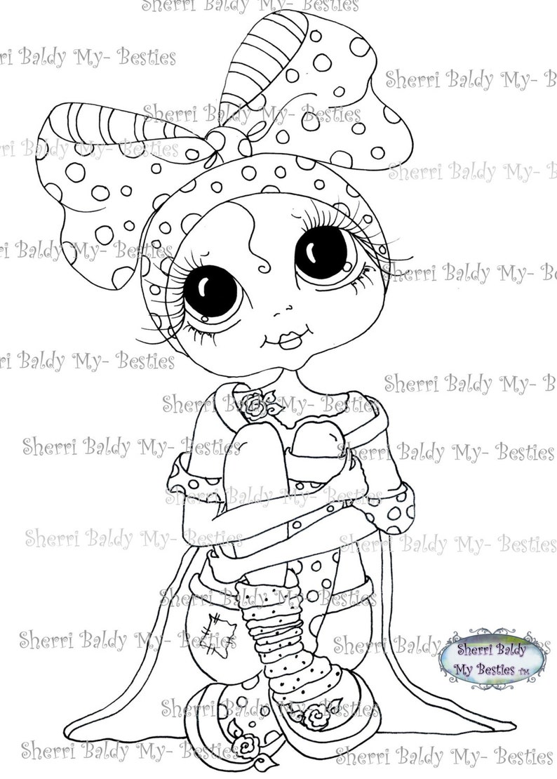 INSTANT DOWMLOAD Digital Digi Stamps Big Eye Big Head Dolls Digi Besties BowZIE 3 By Sherri Baldy image 1