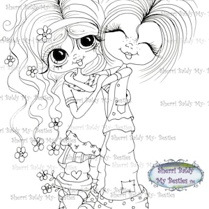 DESCARGA INMEDIATA Sellos digitales Digi Muñecas de ojos grandes y cabezas grandes Digi Img521 Mejores amigas para siempre de Sherri Baldy
