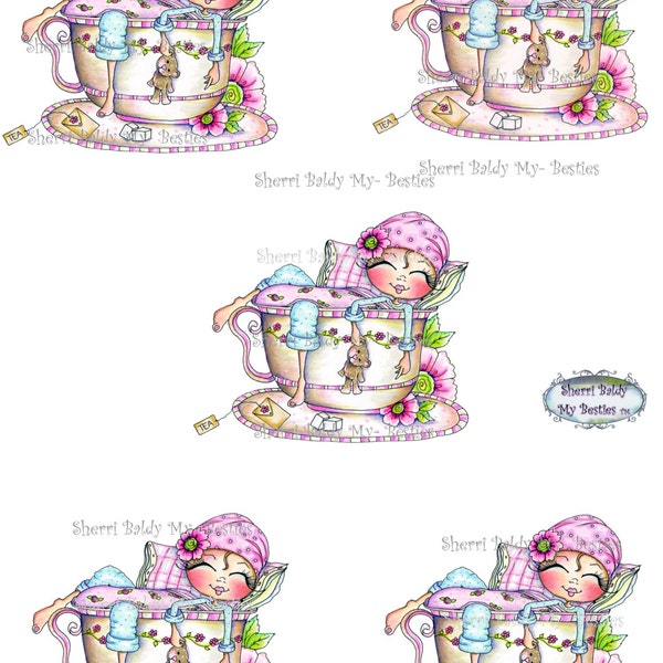 INSTANT DOWNLOAD 3D deco Printable Tea Cup 3D sheet 3  Besties Big Head Dolls Digi By Sherri Baldy