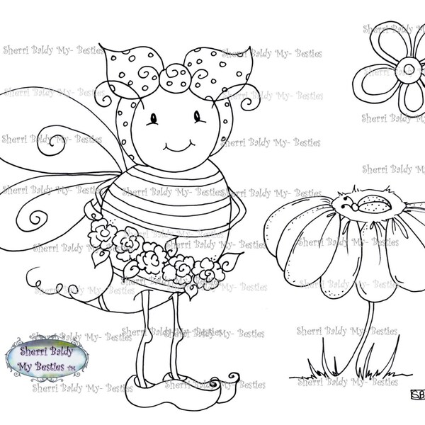 INSTANT DOWNLOAD Digital Digi Stamps Big Eye Big Head Dolls Digi  Bestie Bee  By Sherri Baldy