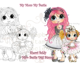 INSTANT DOWNLOAD Digital Digi Stamps Big Eyed Gill My Mom My Bestie Digi Stamp Besties Big Head Dolls Digi By Sherri Baldy